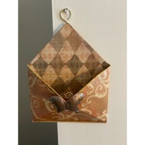Home Accent Metal Envelope Wall Pocket Mail Organizer Butterfly Shabby Chic